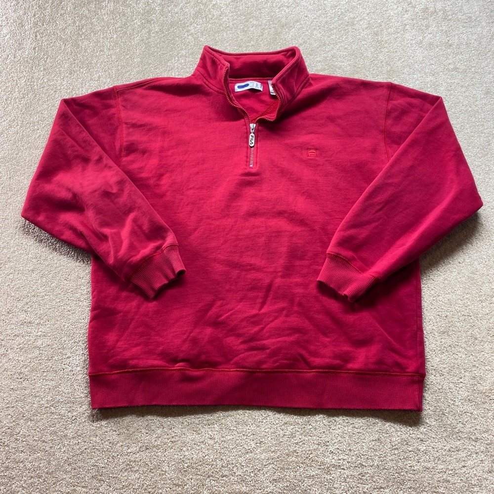 FILA Sweatshirt Mens XL Red Quarter‎ Zip Pullover Mock Neck Logo Vintage
